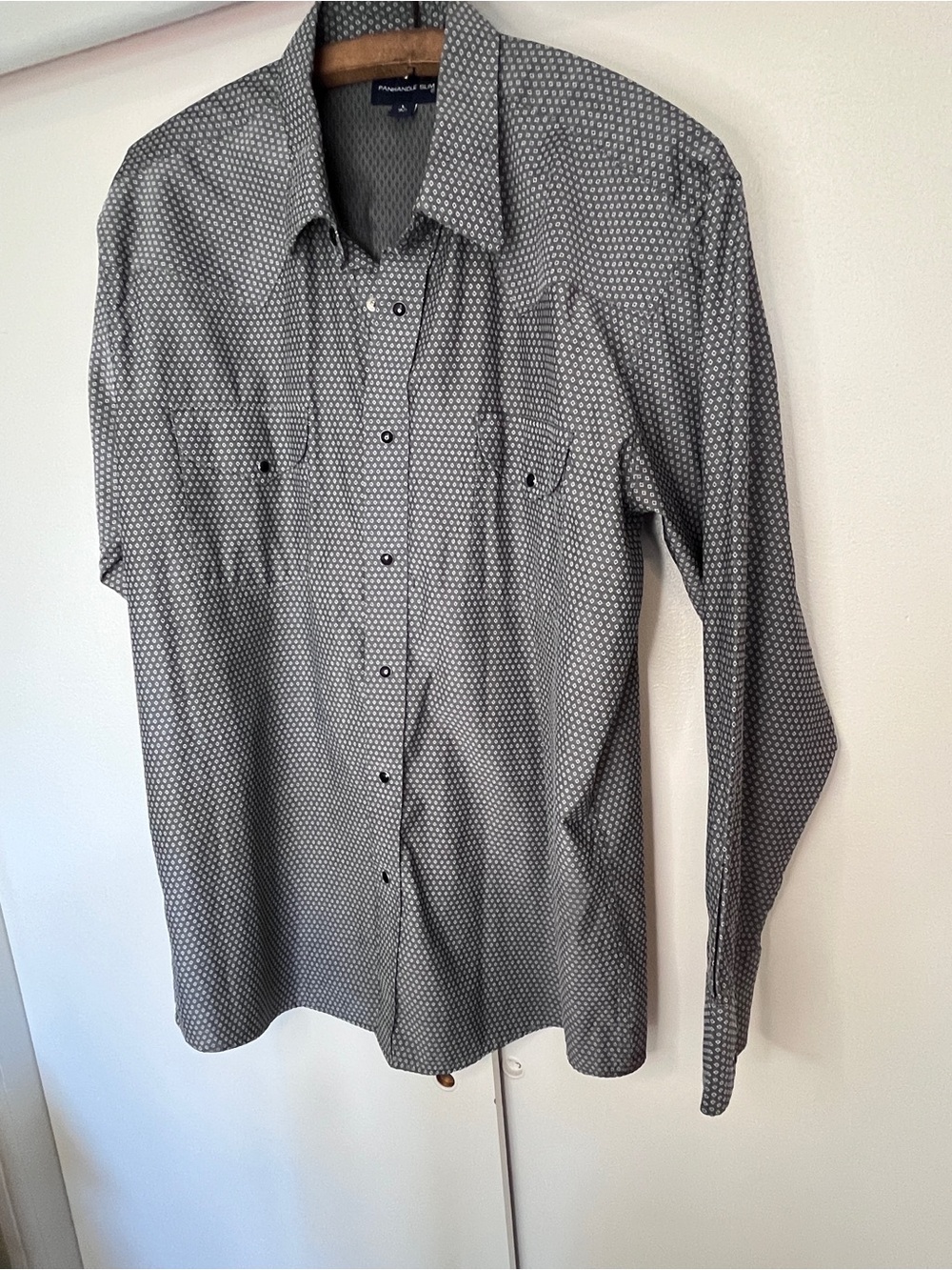 Western Style Panhandle Slim Men's Grey Geometric Shirt
